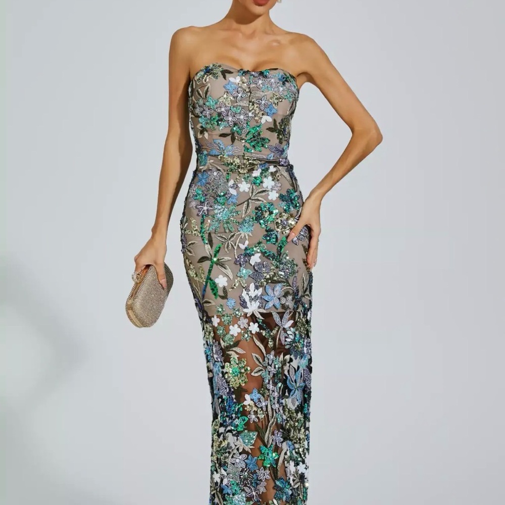 Floral Embroidered Evening Dress Seems to be a small or x small.